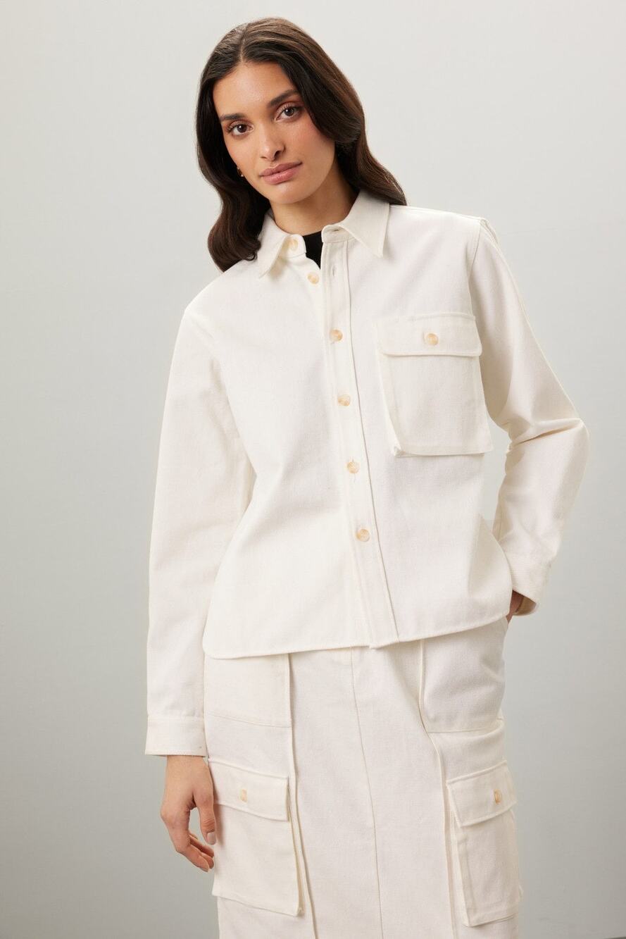 SILK LAUNDRY Off-White 100% Organic Cotton Long Sleeve Front Button Jacket L